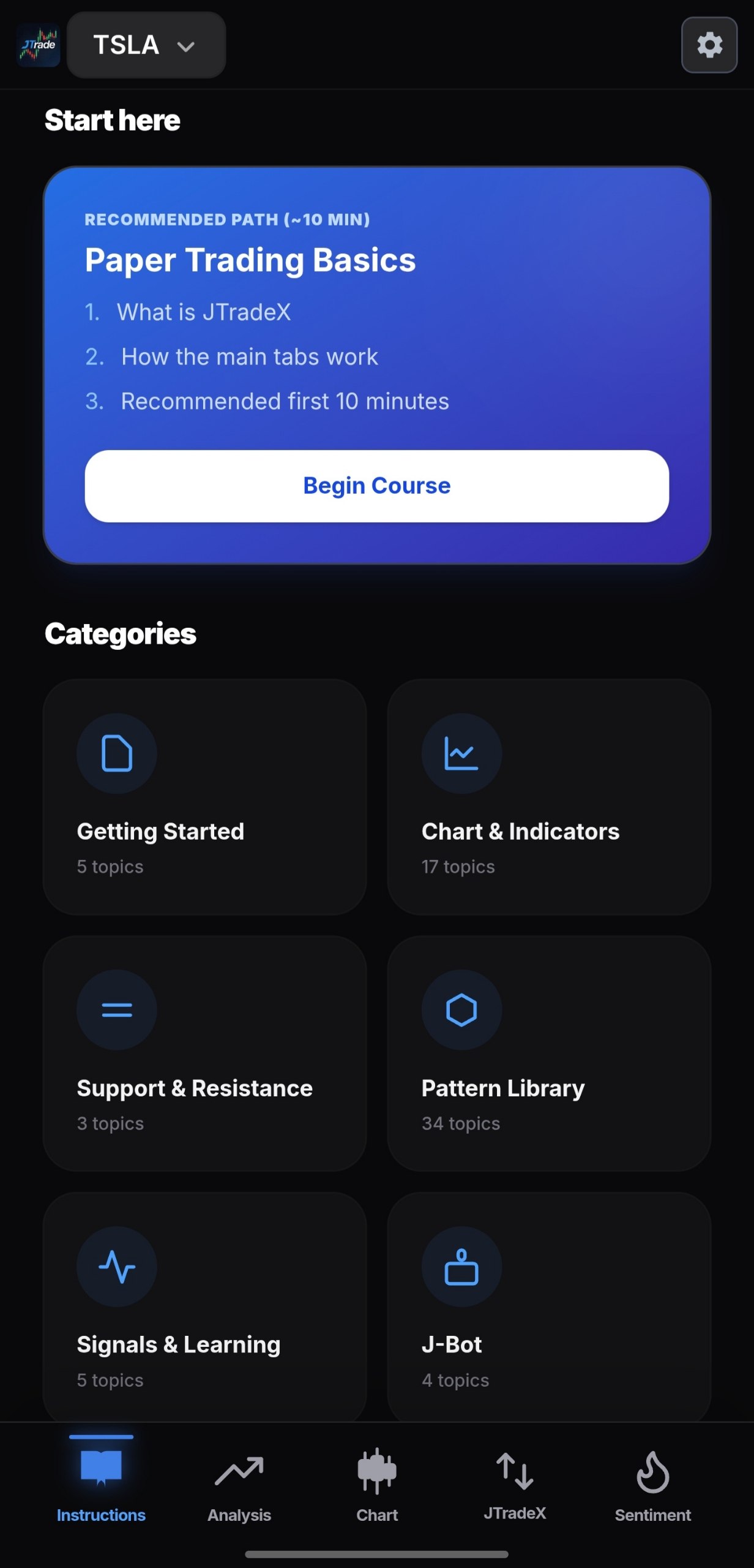 JTradeX Learn — learning categories